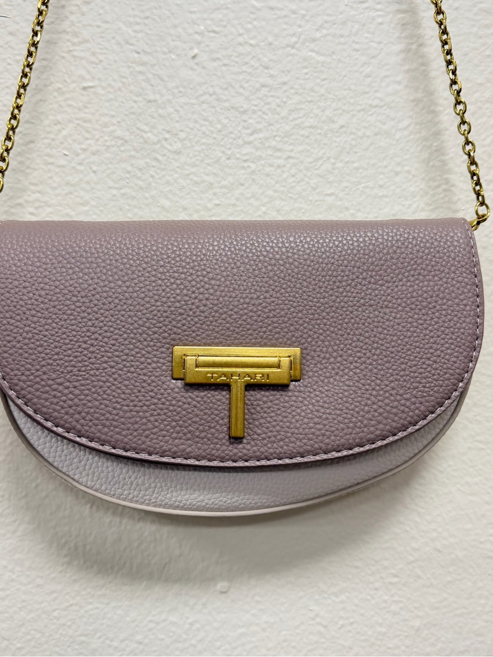 Tahari Mauve Pebbled Leather Crossbody with Gold Hardware